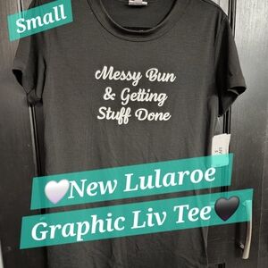 LuLaRoe Liv Black Messy Bun Graphic Tee Tshirt Shirt SMALL Medium New Unicorn M
